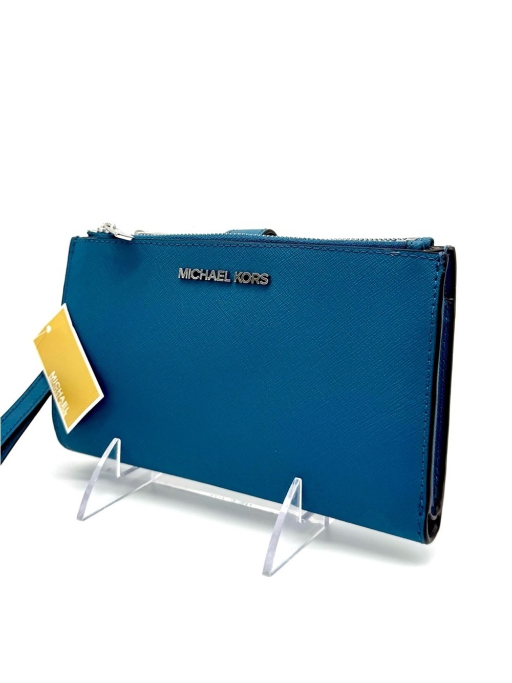 Michael Kors Large Jet Set Travel Logo Double Zip Wallet Teal